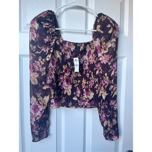 Express Crop Top XS Women's Red Pink Puff Sleeve NEW Shoulder Pads